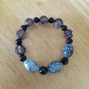 New black jasper and crystal beaded statement bracelet hand crafted
